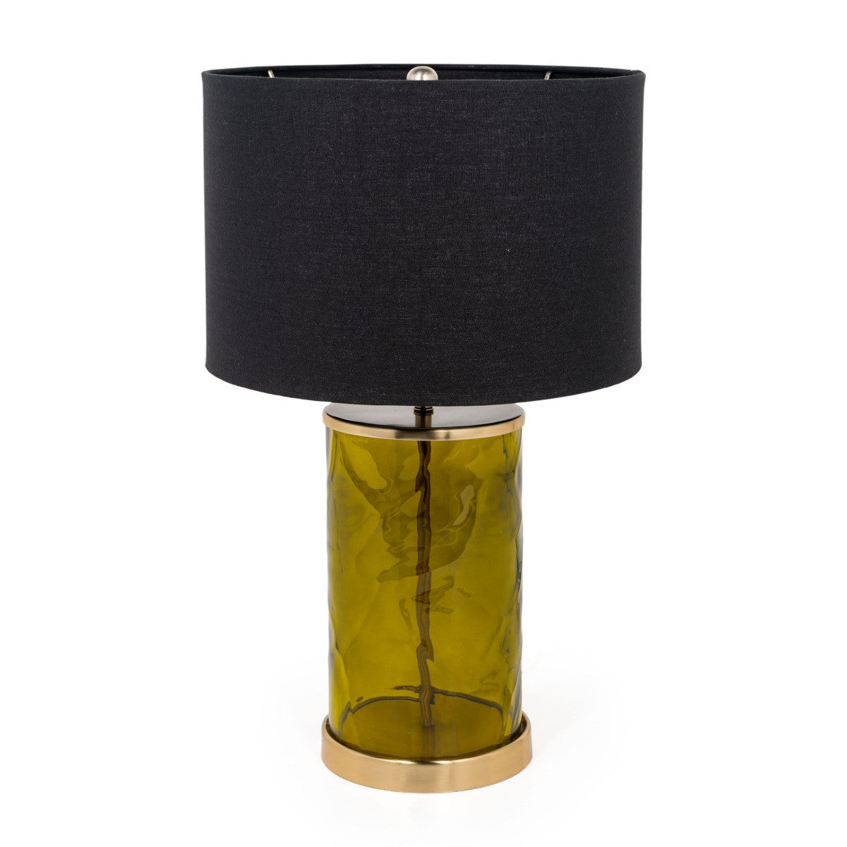 22" Green Glass LED Table Lamp With Black Drum Shade