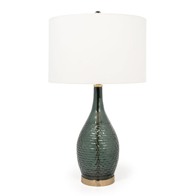 27" Blue Green Glass LED Table Lamp With White Drum Shade 