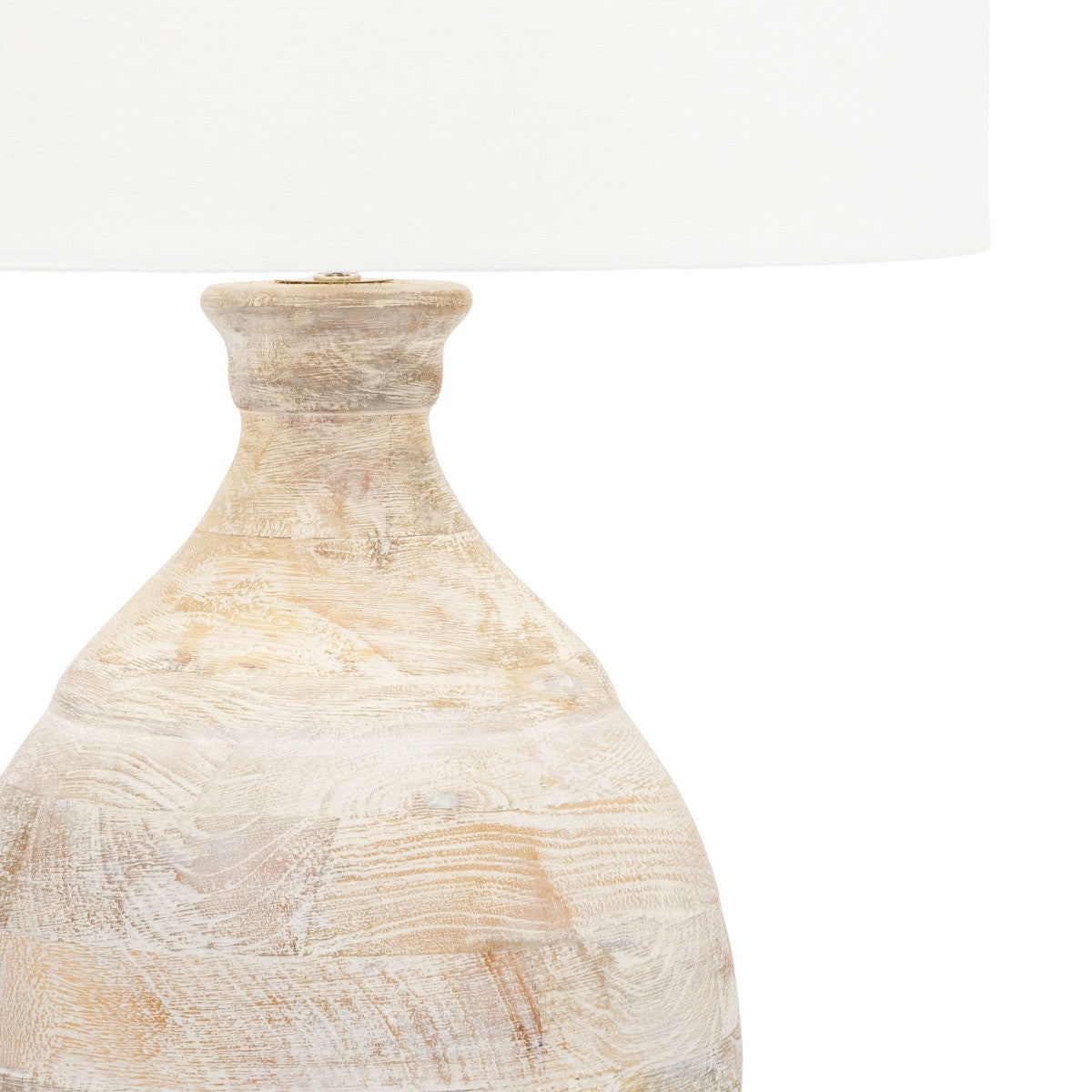 27" Blanched Almond Solid Wood LED Table Lamp With White Drum Shade