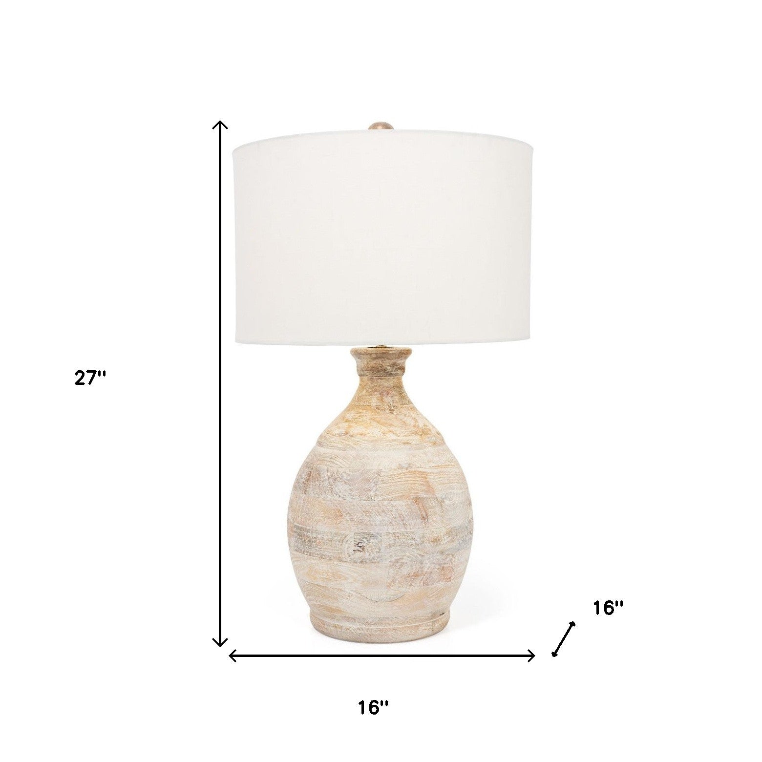 27" Blanched Almond Solid Wood LED Table Lamp With White Drum Shade