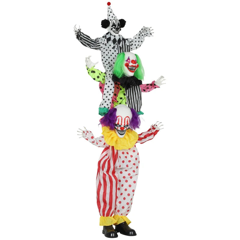 Outsunny Life-Size Stackable Animated Clown – Red Light-Up Eyes, Sound Activated Halloween Decoration 