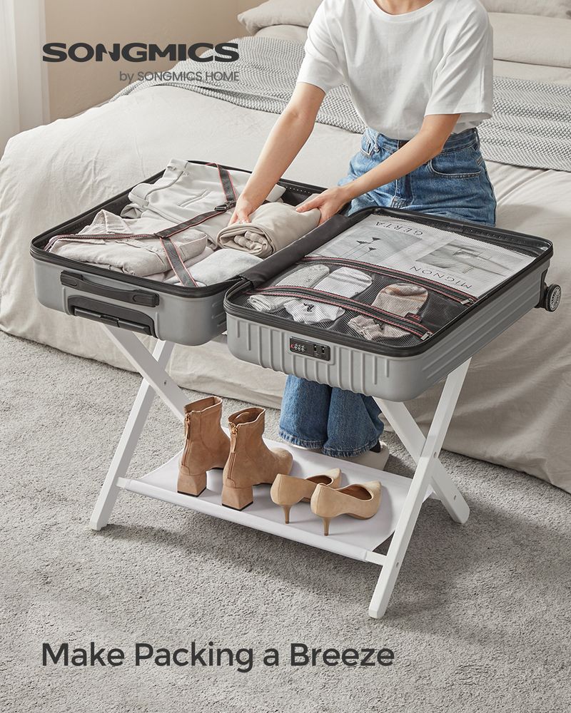 SONGMICS Folding Suitcase Stand with Storage Shelf 