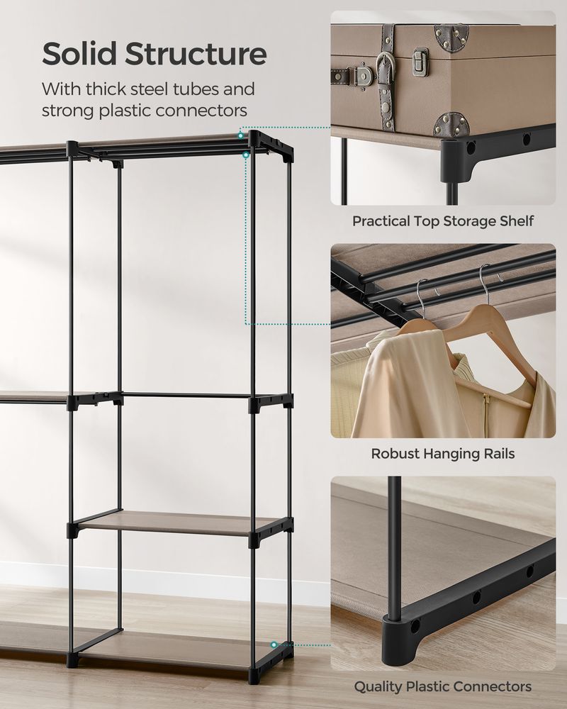 SONGMICS Freestanding Closet Organizer with Shelves, Hanging Rods 