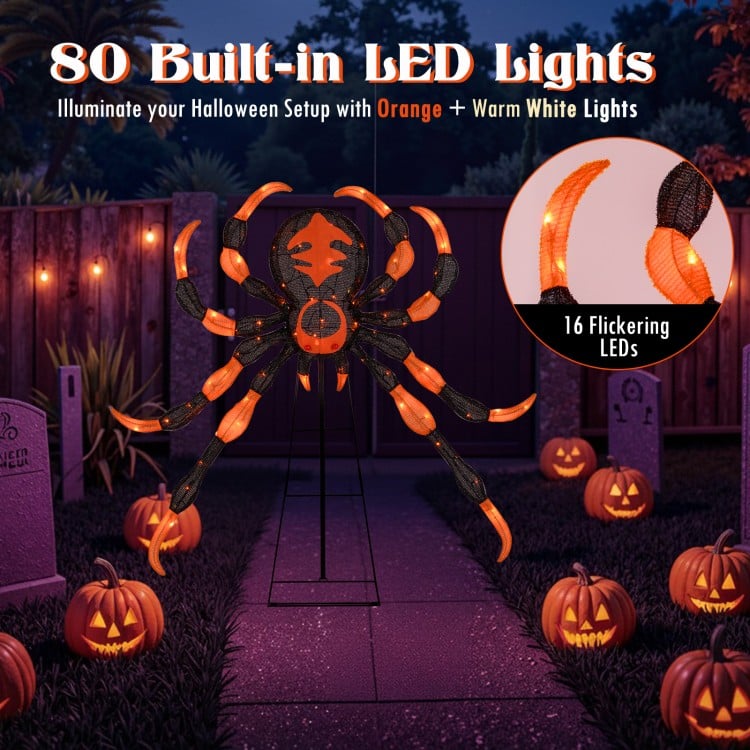 52 Inch Halloween Spider Decoration with 16 Flickering Warm White LEDs