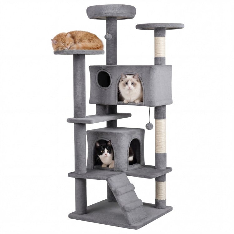 52 Inch Tall Cat Tree Tower for Indoor Cats-Light Gray