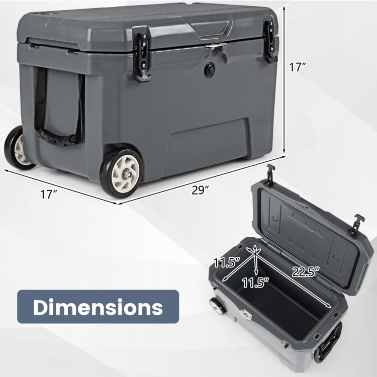 52 Quart Portable Hard Cooler with 6-Day Ice Retention and Wheels-Gray
