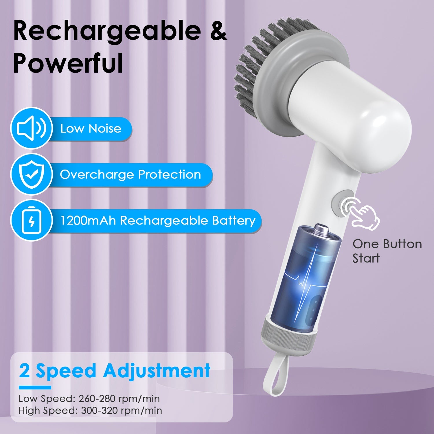 Electric Handheld Spin Scrubber Cordless Cleaning Brush with 2 Rotating Speeds 3 Cleaning Brushes Rechargeable Shower Scrubber for Kitchen Dish Bathtu