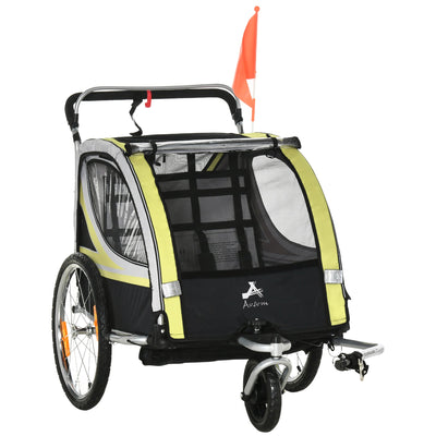 Aosom 2-in-1 Convertible Child Bike Trailer & Stroller Combo Safety Brake Storage Basket Yellow Color Outdoor 