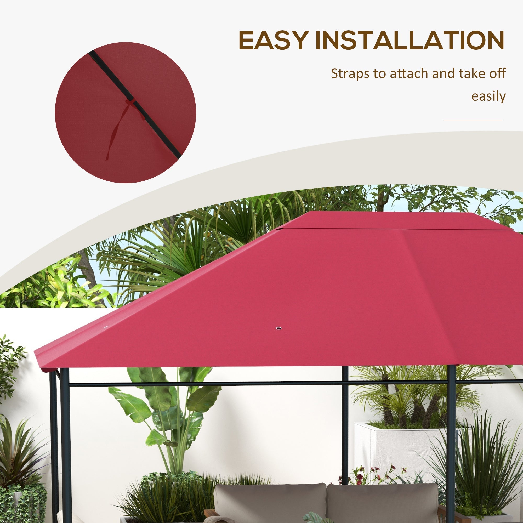 Outsunny Gazebo Replacement Canopy Top Cover 10'x13' Wine Red Gazebo Roof Only 