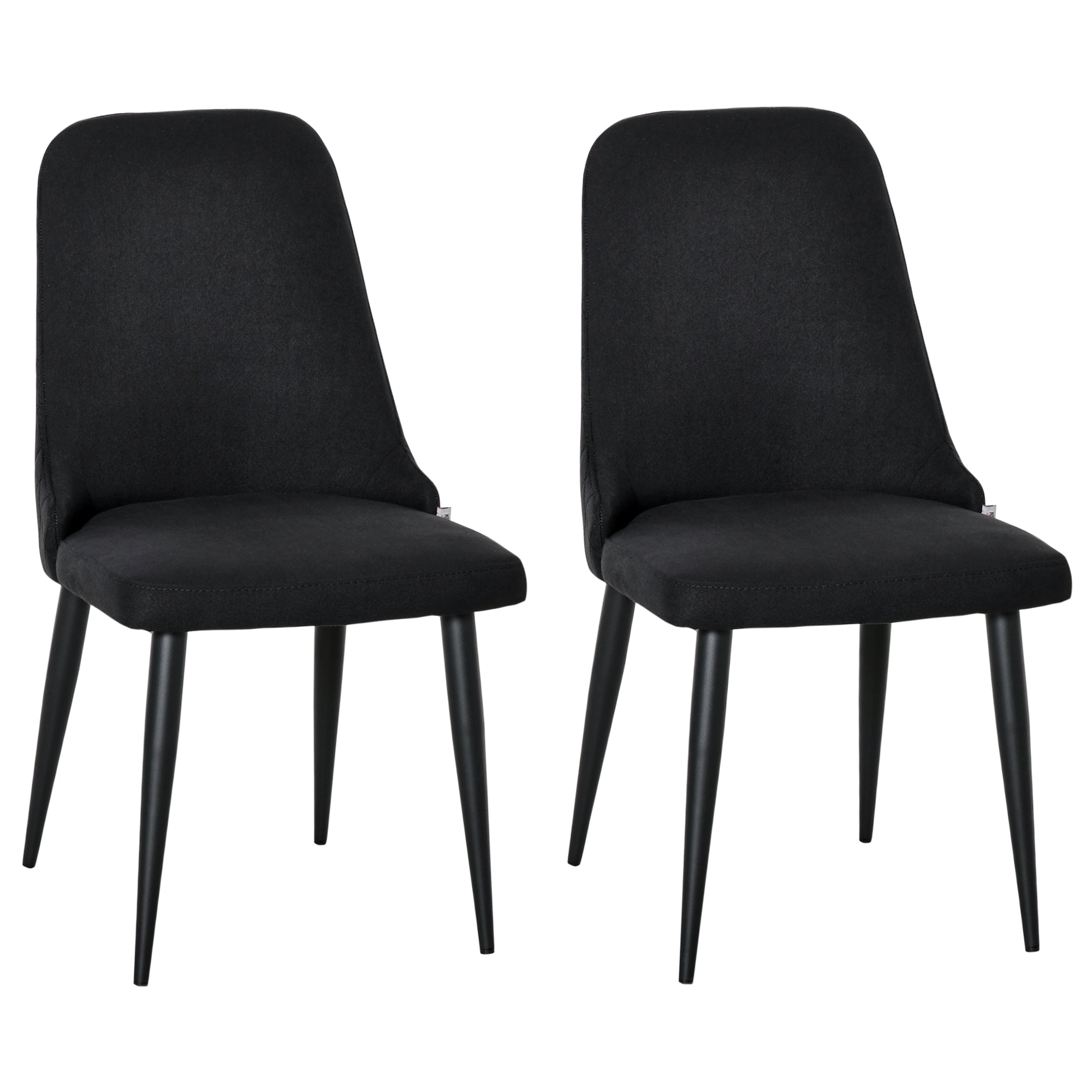 HOMCOM Set of 2 Modern Dining Chairs Black Fabric Upholstered Side Chairs with Metal Legs for Kitchen Living Room Elegance 