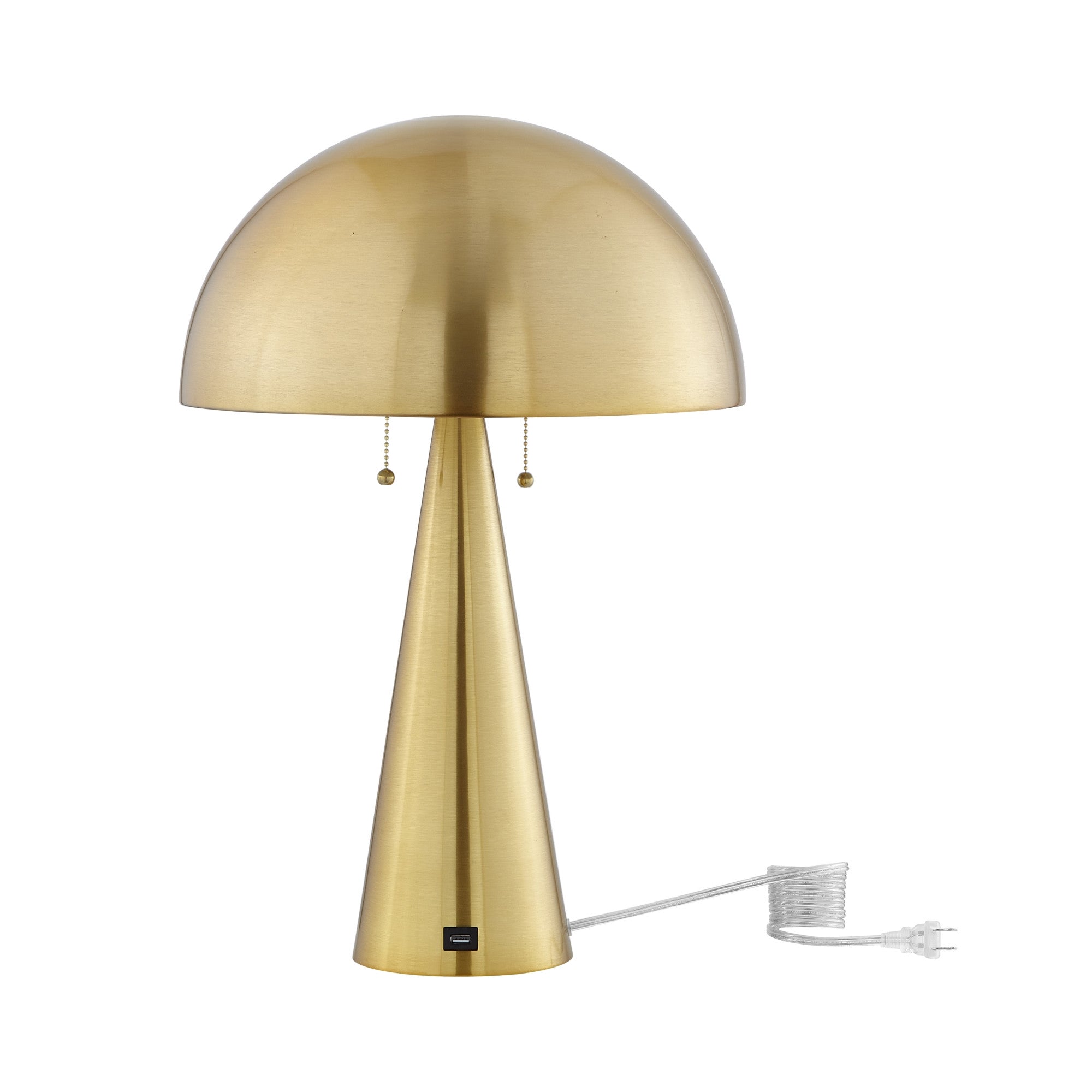 24" Brass Iron USB Table Lamp With Brass Dome Shade