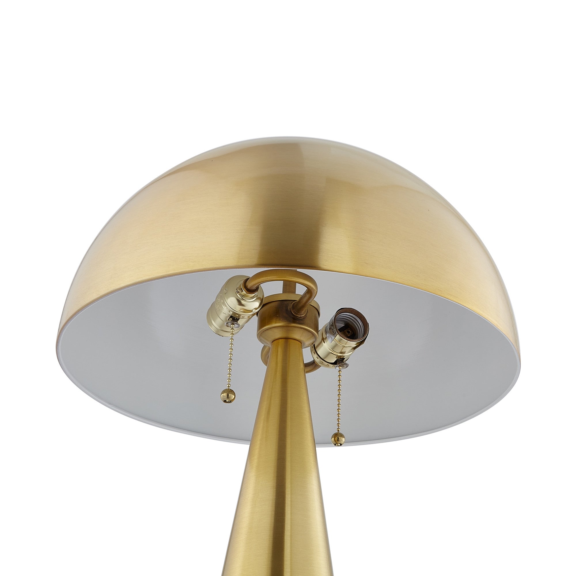 24" Brass Iron USB Table Lamp With Brass Dome Shade