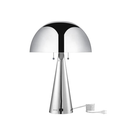 24" Silver Metallic Iron Usb Table Lamp With Silver Metallic Dome Shade 