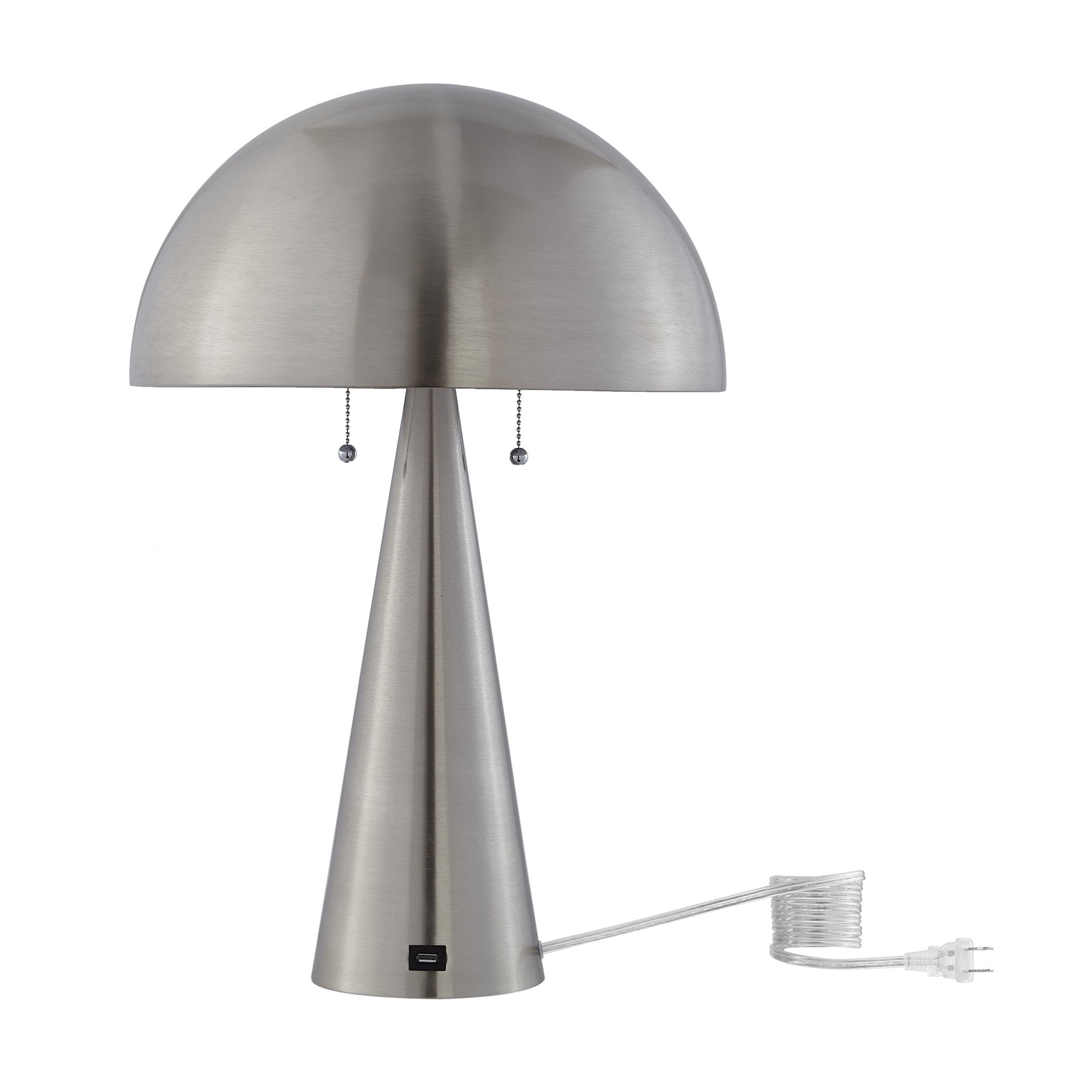 24" Gray Iron Usb Table Lamp With Gray Dome Shade