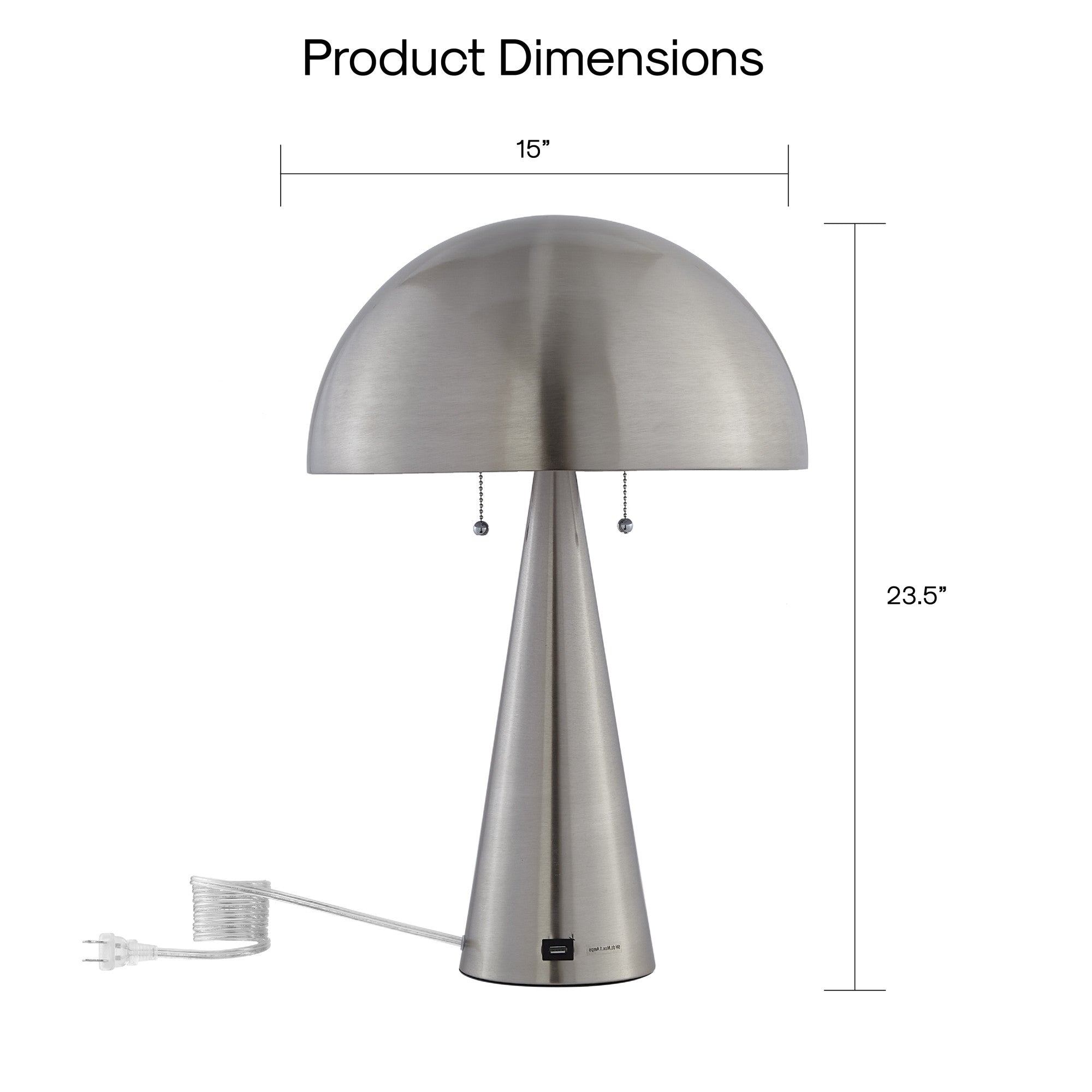 24" Gray Iron Usb Table Lamp With Gray Dome Shade