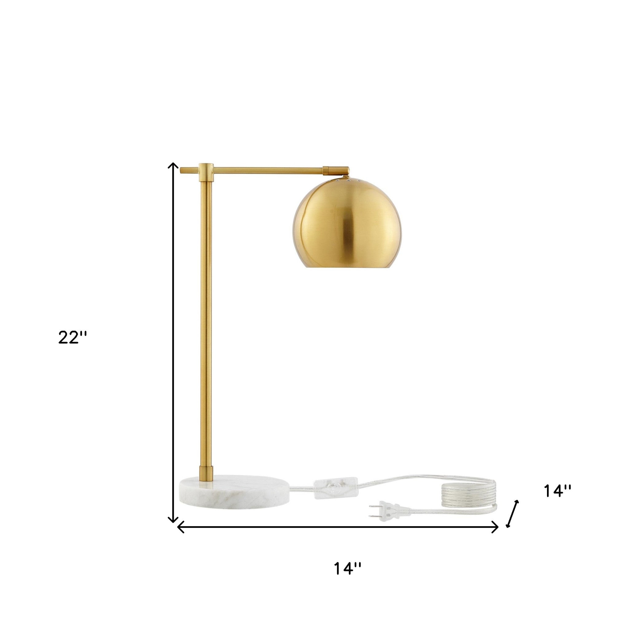 22" Brass Iron Desk Table Lamp With Brass Dome Shade