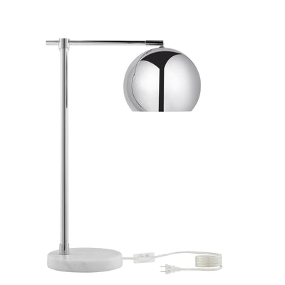 22" Silver Metallic Iron Desk Table Lamp With Silver Metallic Dome Shade 
