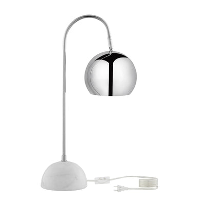 24" Silver Metallic Iron Desk Table Lamp With Silver Metallic Dome Shade 