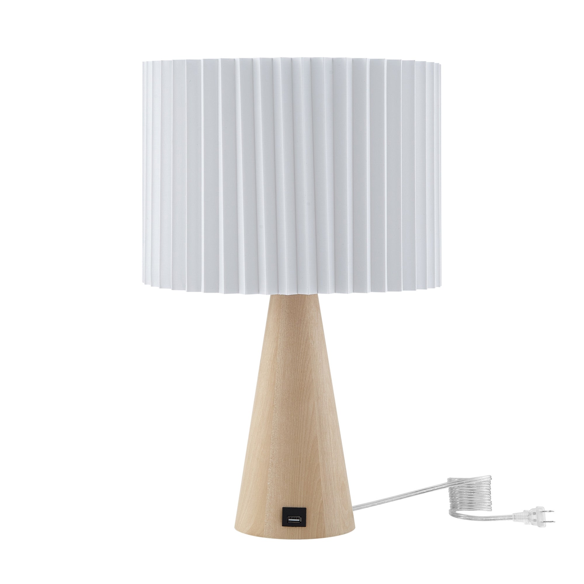 20" Ivory Solid Wood USB Table Lamp With Ivory Drum Shade