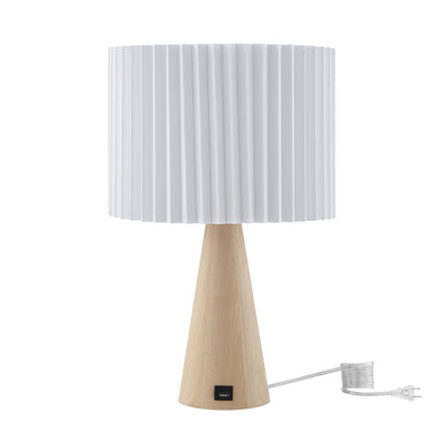 20" Ivory Solid Wood USB Table Lamp With Ivory Drum Shade 