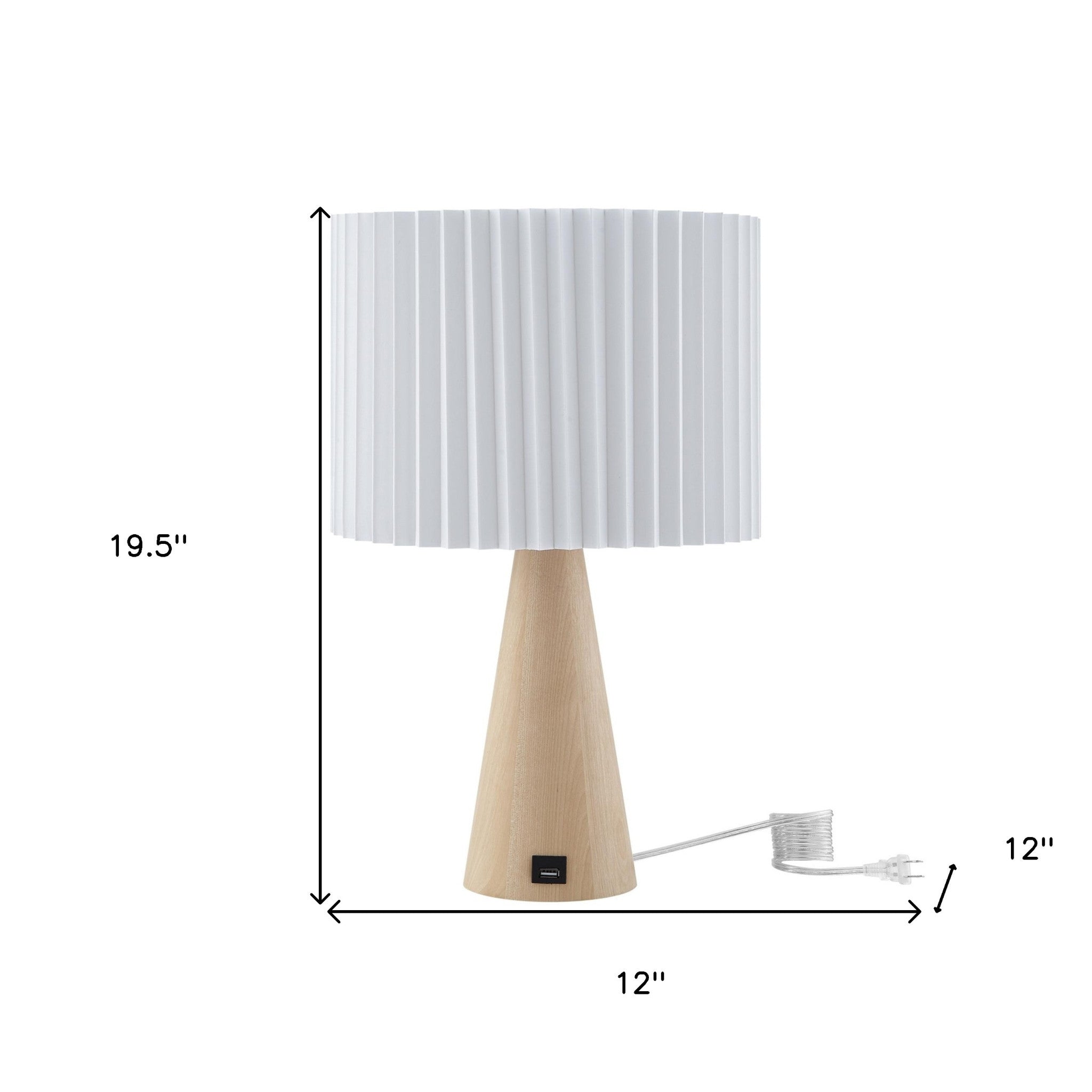 20" Ivory Solid Wood USB Table Lamp With Ivory Drum Shade