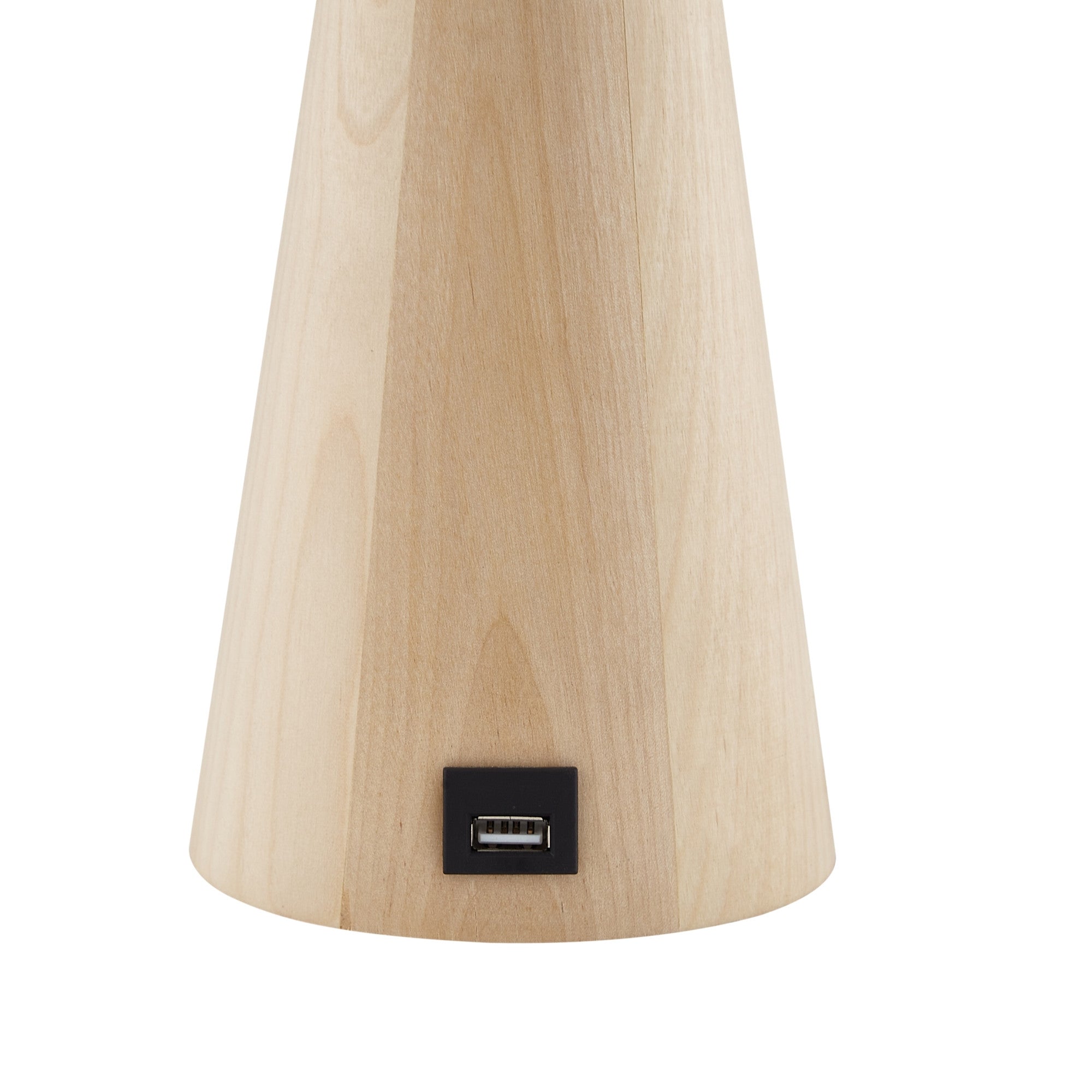 20" Ivory Solid Wood USB Table Lamp With Ivory Drum Shade