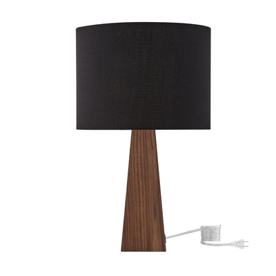 20" Black Solid Wood USB Table Lamp With Black Drum Shade 