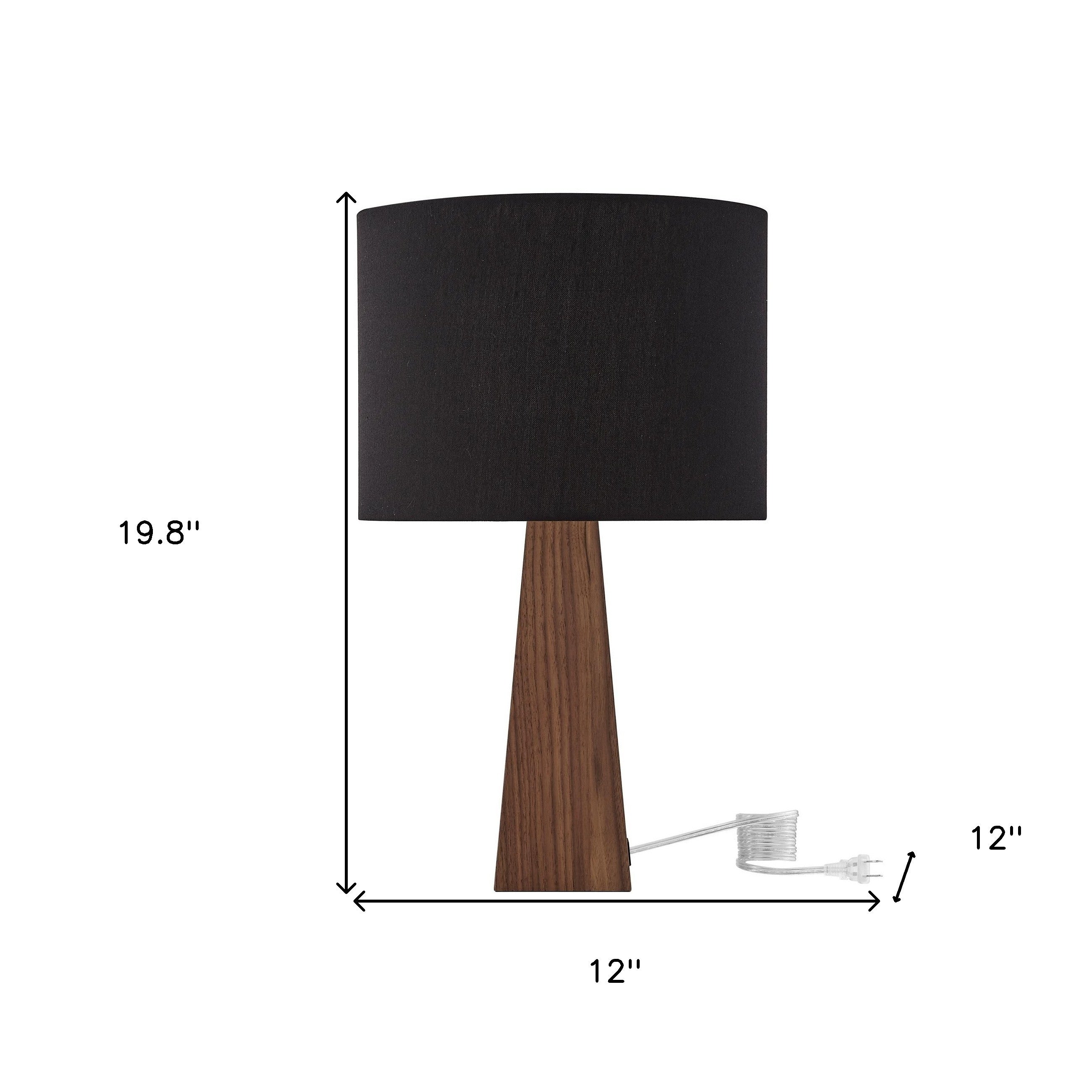 20" Black Solid Wood USB Table Lamp With Black Drum Shade