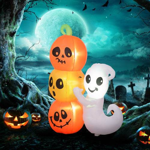 HOMCOM 5ft Inflatable Halloween Decoration Ghost And Pumpkin, Blow Up Outdoor LED Yard Display, Waterproof 
