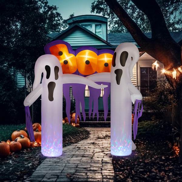 9.8ft White Ghost Arch 3 LED Lights And 2 Colorful Light Plates Halloween Inflatable Decoration 
