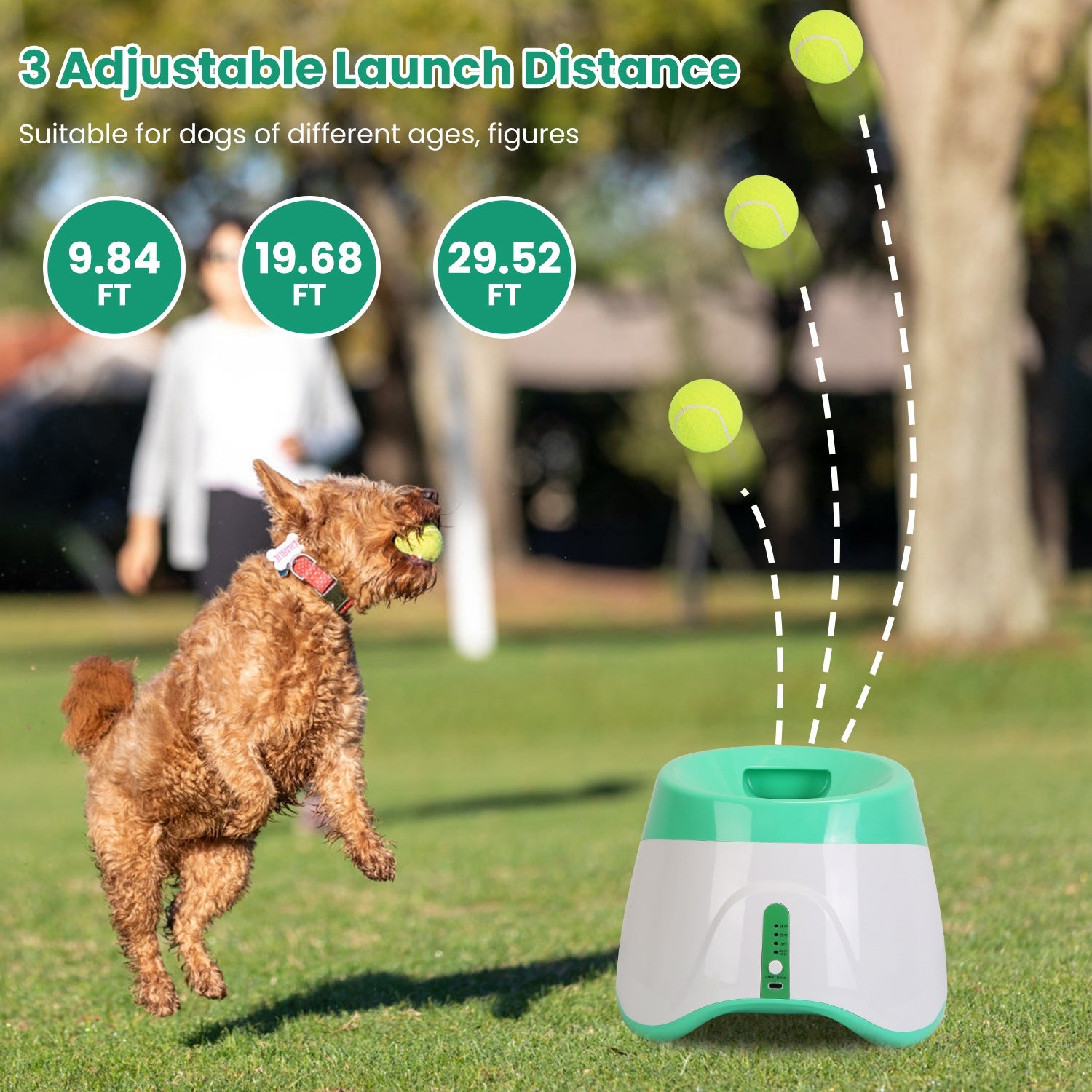 Automatic Dog Ball Launcher Included 6 Tennis Balls Dog With 3 Adjustable Launch Distance Interactive Ball Thrower Fetch Machine For Small Medium Dogs 