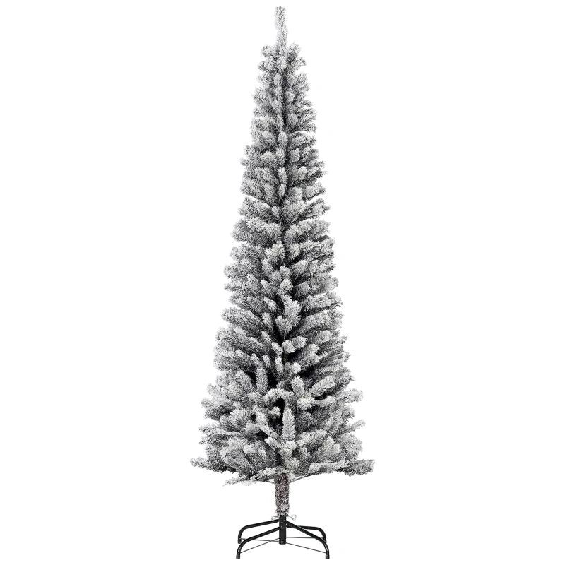 HOMCOM Flocked Pencil Christmas Tree with Realistic Branch Tips, Folding Metal Stand, Multicolor 