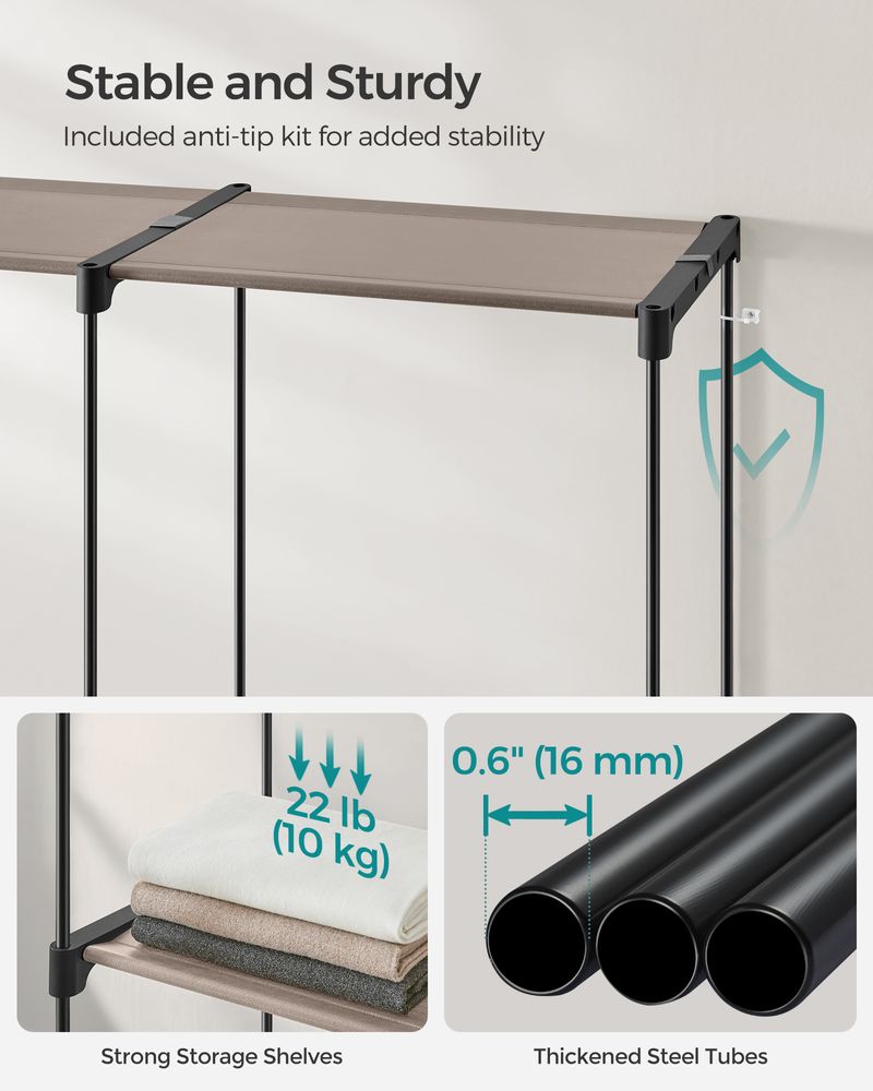 SONGMICS Freestanding Closet Organizer with Shelves, Hanging Rods 
