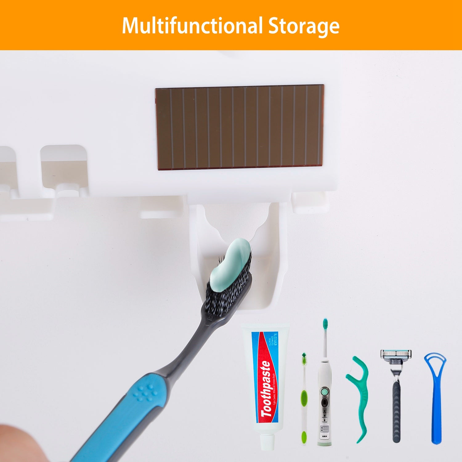 Wall Mounted Toothbrush Sanitizer Holder IR Induction UV Sanitization Rack with 4 Slots Toothpaste Dispenser for Bathroom