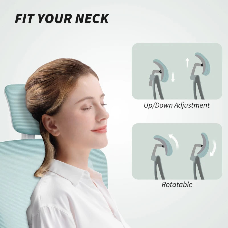 Ergonomic Office Chair, Mesh Desk Chair with Adjustable Headrest, Lumbar Support and Height, Tilt Function, Light Green