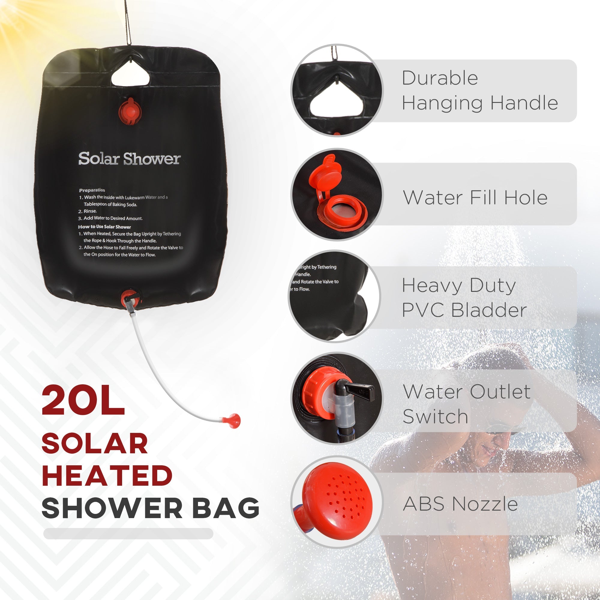 Outsunny Outdoor Portable Pop Up Shower Tent Changing Tent Privacy Enclosure with 2 Rooms, Shower Bag, Floor for Camping, Black 