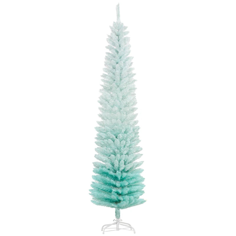 HOMCOM Pencil Christmas Tree, Slim Artificial Xmas Tree in Deep Blue & Mint, Skinny Holiday Decoration for Home & Office 