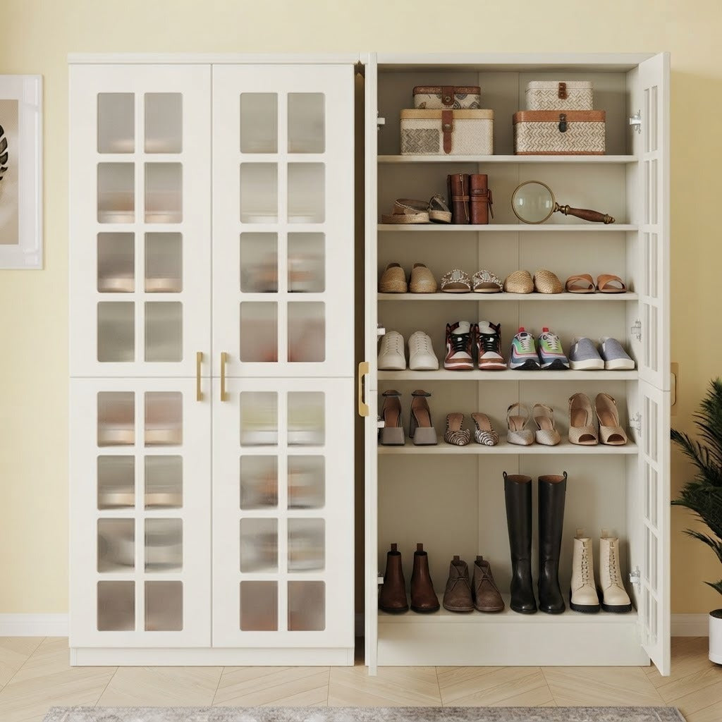 Shoe Cabinet 8-Tier Shoe Storage Rack with Adjustable Shelves and Acrylic Doors for Entryway Hallway White/Black