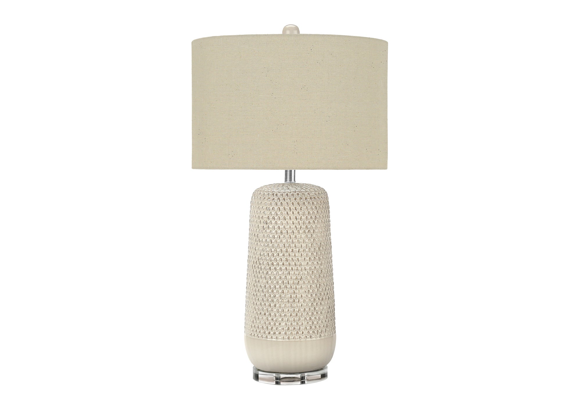 31" Cream Ceramic Geometric Table Lamp With Beige Drum Shade