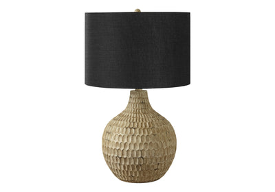 25" Brown Geometric Table Lamp With Black Drum Shade 