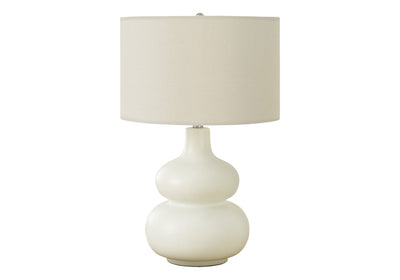 25" Cream Ceramic Gourd Table Lamp With Cream Drum Shade 
