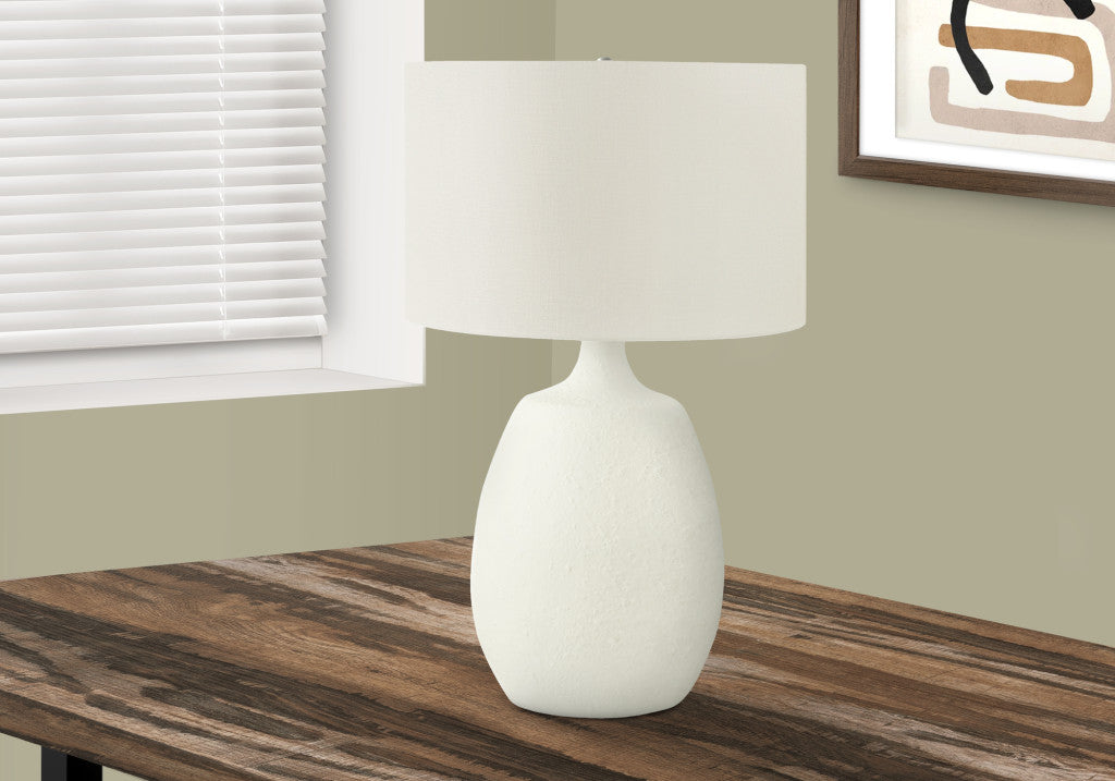 26" Cream Gourd Table Lamp With Cream Drum Shade