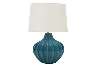 24" Blue Ceramic Gourd Table Lamp With Cream Empire Shade 