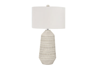 33" Ivory Ceramic Geometric Table Lamp With Cream Drum Shade 