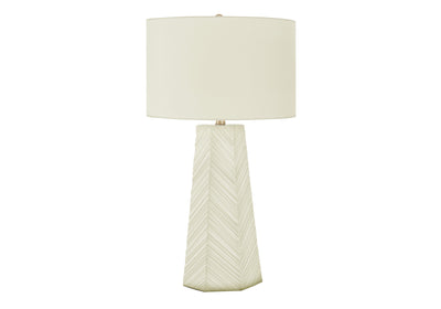 29" White Ceramic Geometric Table Lamp With Ivory Drum Shade 