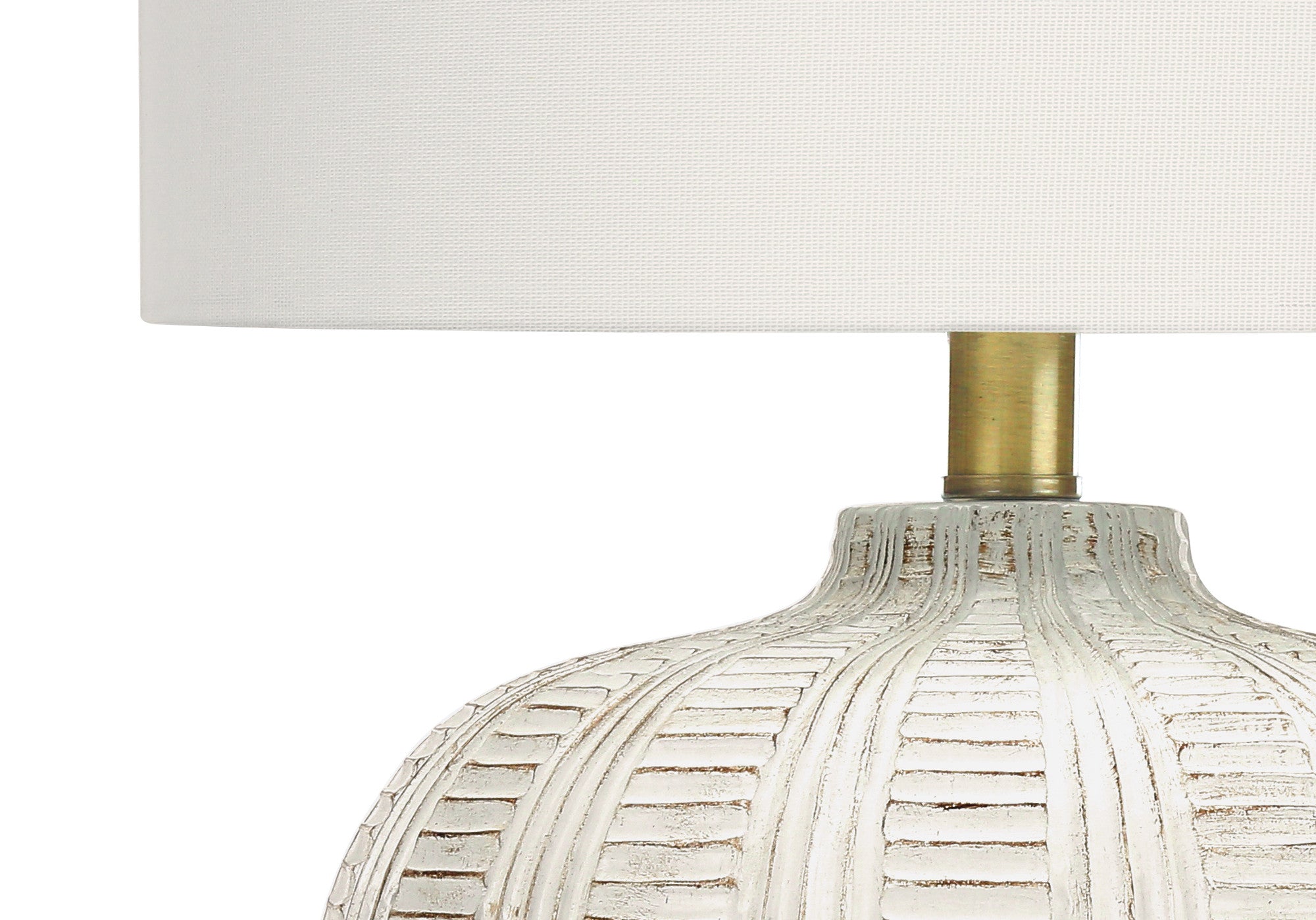 21" Gold and White Urn Table Lamp With Ivory Drum Shade