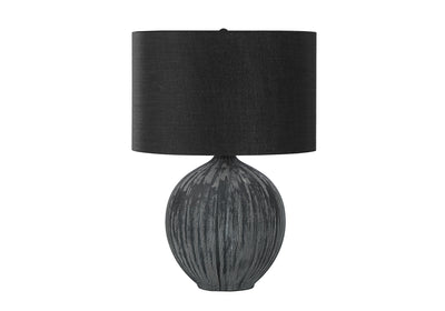 23" Black Ceramic Round Table Lamp With Black Drum Shade 