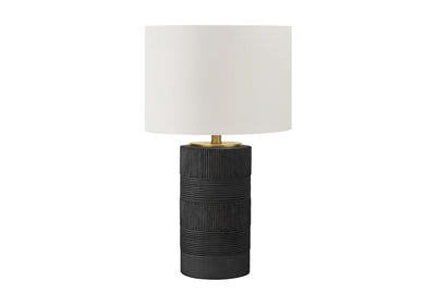 24" Black Cylinder Table Lamp With Ivory Drum Shade 
