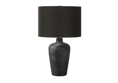 24" Black Ceramic Round Table Lamp With Black Drum Shade 