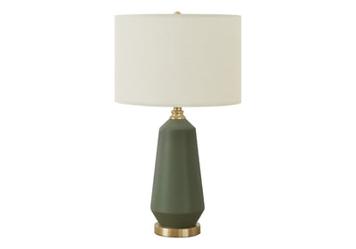 26" Green Ceramic Geometric Table Lamp With Ivory Drum Shade 